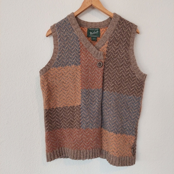 Woolrich Lamb's Wool Colorblock Sleeveless Button Sweater Vest Size Large - Picture 1 of 10